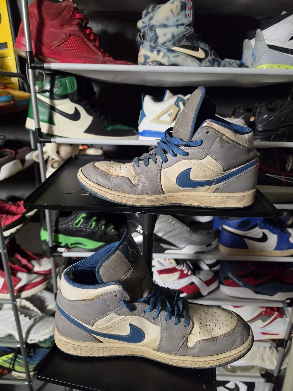 🔥 Nike Air Jordan 1 Mid White Gray Blue Athletic Shoes Men Size 11